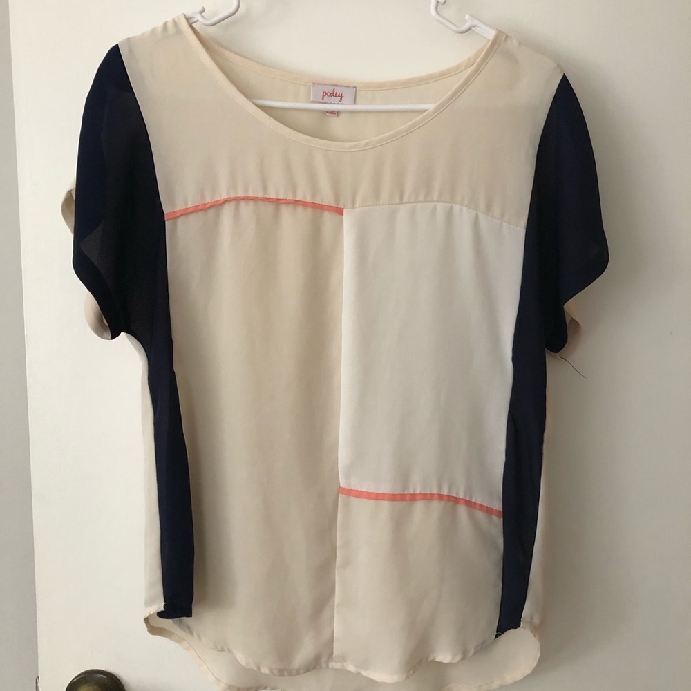 Geometric Shortsleeved Top, Coral, Cream & Navy